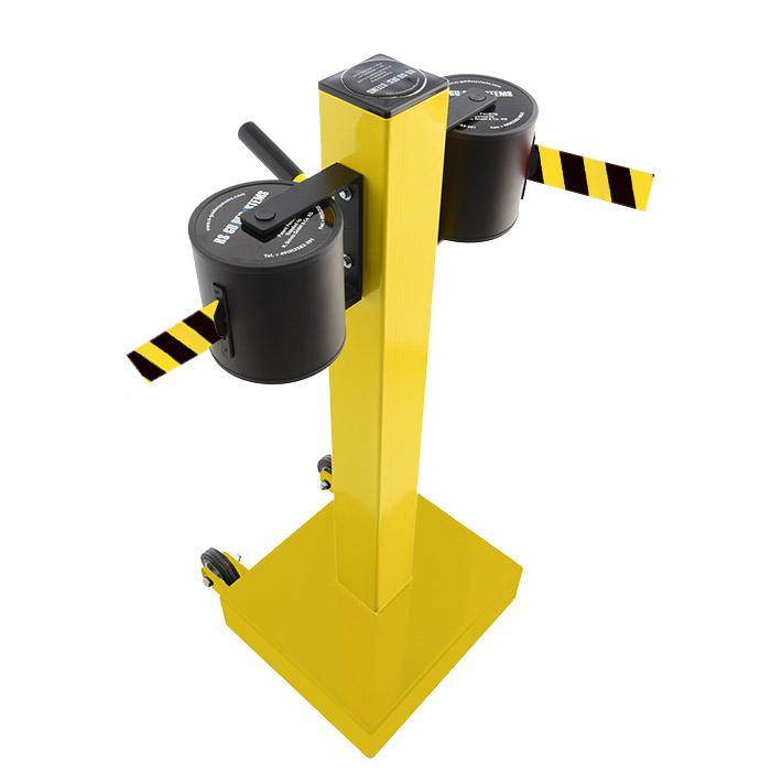 Absperr-Pfosten "GLA 2000" - Gurtlänge 2x20 m - Gurt schwarz/gelb diag. - Metall - mit Rollen