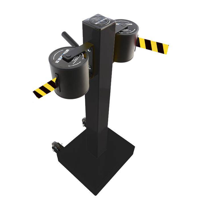 Absperr-Pfosten "GLA 2000" - Gurtlänge 2x20 m - Gurt schwarz/gelb diag. - Metall - mit Rollen