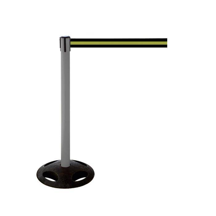 Absperr-Pfosten - "GLA 26" - Höhe 1 m - Gurt 3,8 m - Kunststoff - Gurt schwarz/gelb gestreift