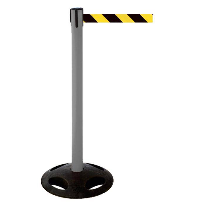 Absperr-Pfosten - "GLA 26" - Höhe 1 m - Gurt 3,8 m - Kunststoff - Gurt schwarz/gelb diag.