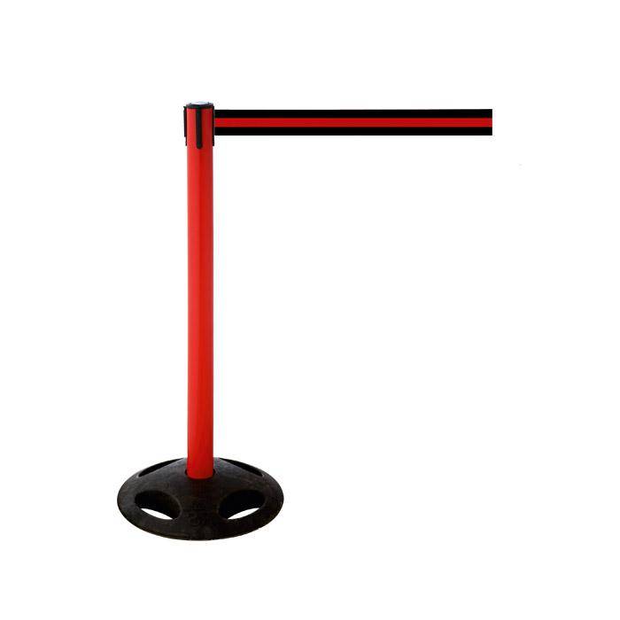 Absperr-Pfosten - "GLA 26" - Höhe 1 m - Gurt 3,8 m - Kunststoff - Gurt schwarz/rot gestreift