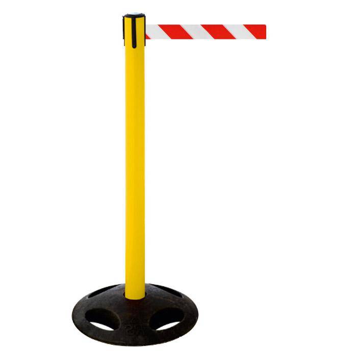 Absperr-Pfosten - "GLA 26" - Höhe 1 m - Gurt 3,8 m - Kunststoff - Gurt weiß/rot diag.