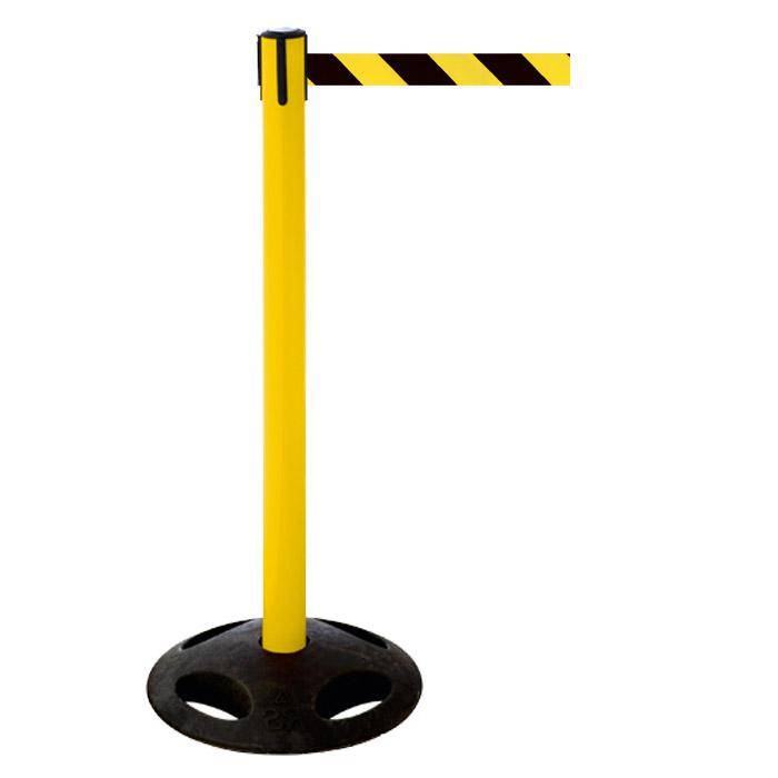 Absperr-Pfosten - "GLA 26" - Höhe 1 m - Gurt 3,8 m - Kunststoff - Gurt schwarz/gelb diag.