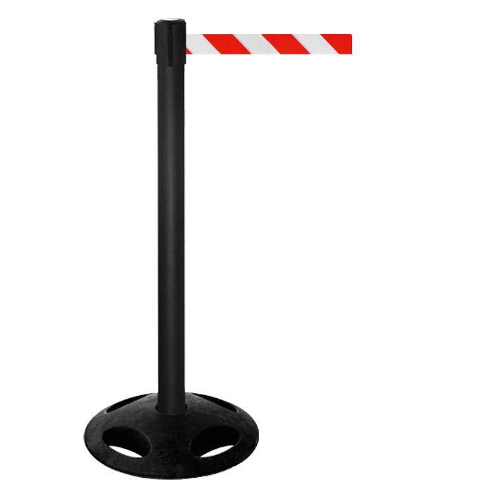 Absperr-Pfosten - "GLA 26" - Höhe 1 m - Gurt 3,8 m - Kunststoff - Gurt weiß/rot diag.