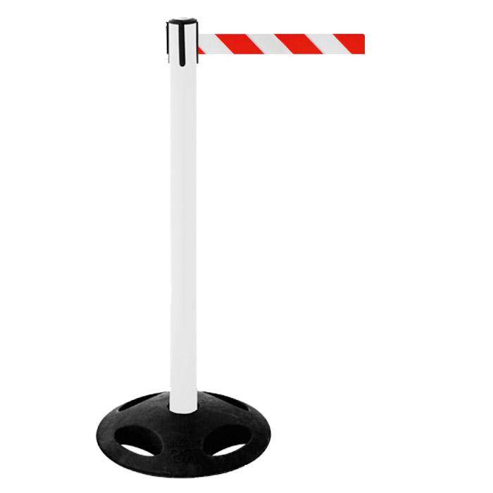 Absperr-Pfosten - "GLA 26" - Höhe 1 m - Gurt 3,8 m - Kunststoff - Gurt weiß/rot diag.