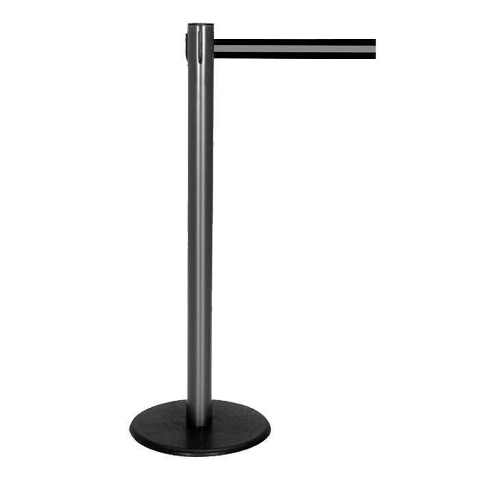 Absperr-Pfosten - "GLA 29" - Höhe 1 m - Gurt 2,3 m - Kunststoff - Gurt schwarz/grau gestreift