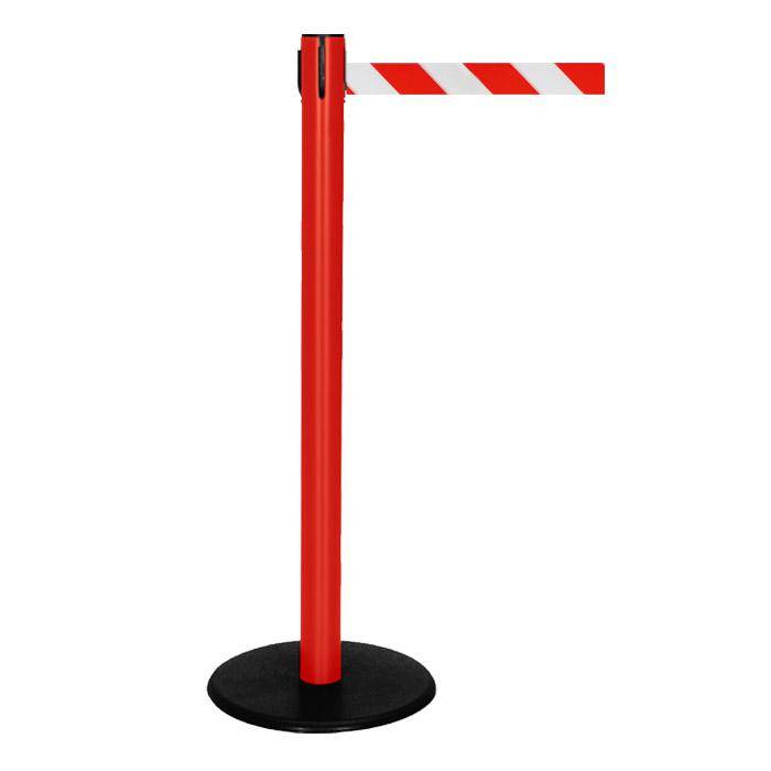 Absperr-Pfosten - "GLA 29" - Höhe 1 m - Gurt 2,3 m - Kunststoff - Gurt weiß/rot diag.