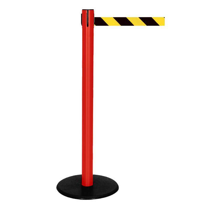 Absperr-Pfosten - "GLA 29" - Höhe 1 m - Gurt 2,3 m - Kunststoff - Gurt schwarz/gelb diag.