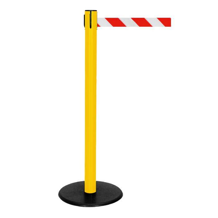 Absperr-Pfosten - "GLA 29" - Höhe 1 m - Gurt 2,3 m - Kunststoff - Gurt weiß/rot diag.