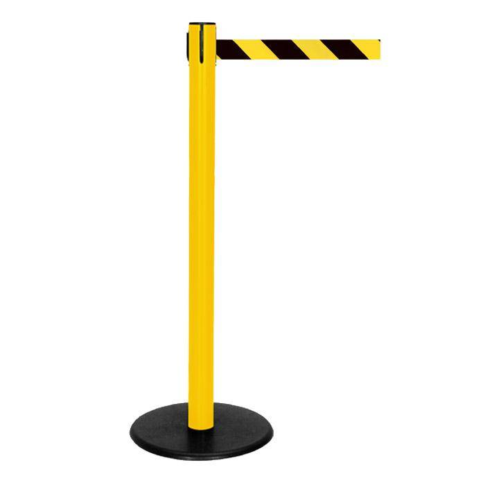 Absperr-Pfosten - "GLA 29" - Höhe 1 m - Gurt 2,3 m - Kunststoff - Gurt schwarz/gelb diag.