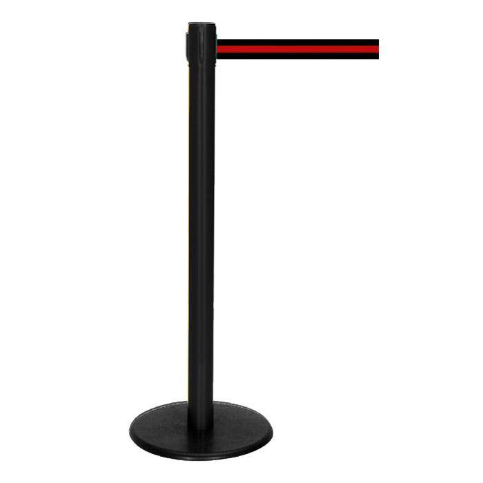 Absperr-Pfosten - "GLA 29" - Höhe 1 m - Gurt 2,3 m - Kunststoff - Gurt schwarz/rot gestreift