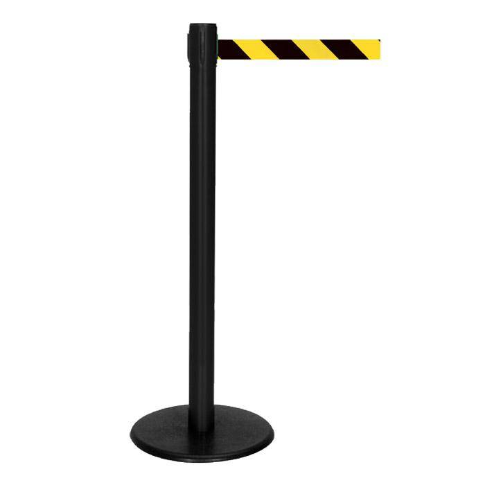 Absperr-Pfosten - "GLA 29" - Höhe 1 m - Gurt 2,3 m - Kunststoff - Gurt schwarz/gelb diag.