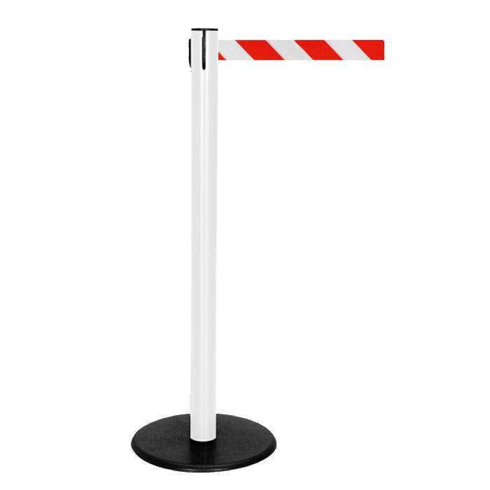 Absperr-Pfosten - "GLA 29" - Höhe 1 m - Gurt 2,3 m - Kunststoff - Gurt weiß/rot diag.