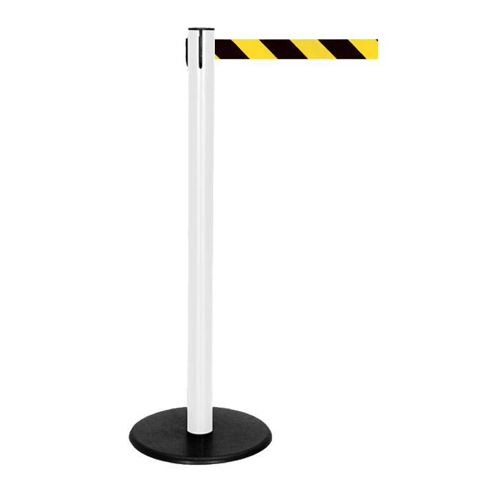 Absperr-Pfosten - "GLA 29" - Höhe 1 m - Gurt 2,3 m - Kunststoff - Gurt schwarz/gelb diag.