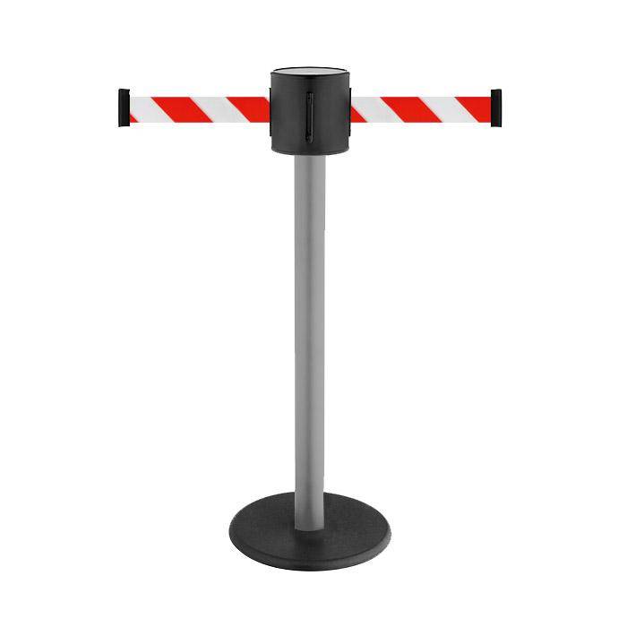 Absperr-Pfosten - "GLAD 28" - Höhe 1 m - Gurt 2x4 m - Gurt weiß/rot diag. - Kunststoff