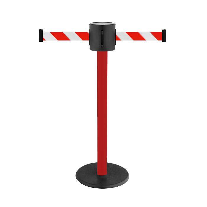 Absperr-Pfosten - "GLAD 28" - Höhe 1 m - Gurt 2x4 m - Gurt weiß/rot diag. - Kunststoff