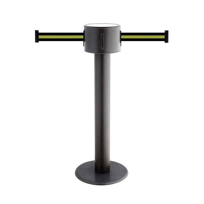 Absperr-Pfosten "GLAD 85" - Gurtlänge 2x9 m - Höhe 1 m - Metall/ Guss - Gurt schwarz/ gelb gestreift