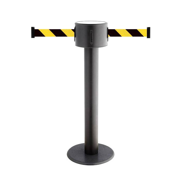 Absperr-Pfosten "GLAD 85" - Gurtlänge 2x9 m - Höhe 1 m - Metall/ Guss - Gurt schwarz/gelb diag.