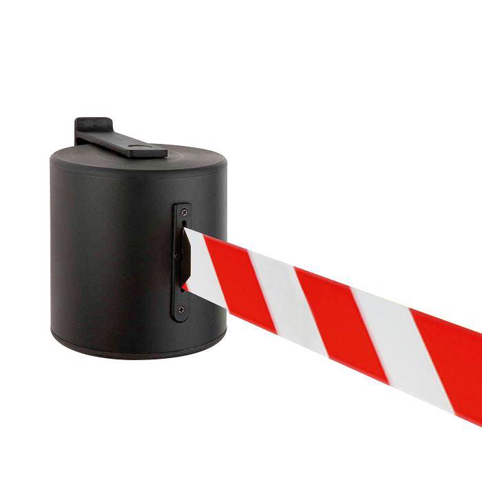 Sperr-Gurt "GLW 2000" - Gurtlänge 20 m - Höhe 1 m - Metall - Gurt weiß/rot diag. - inkl. Halterung