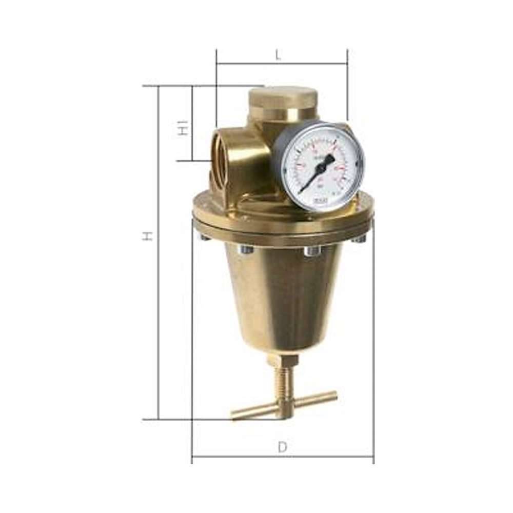 Hochdruck - Druckregler - max 40 bar - Messing - Gewinde G 1/4" - Durchfluss 430 l/min - Regelbereich 0,5 bis 16 bar - mit Manometer