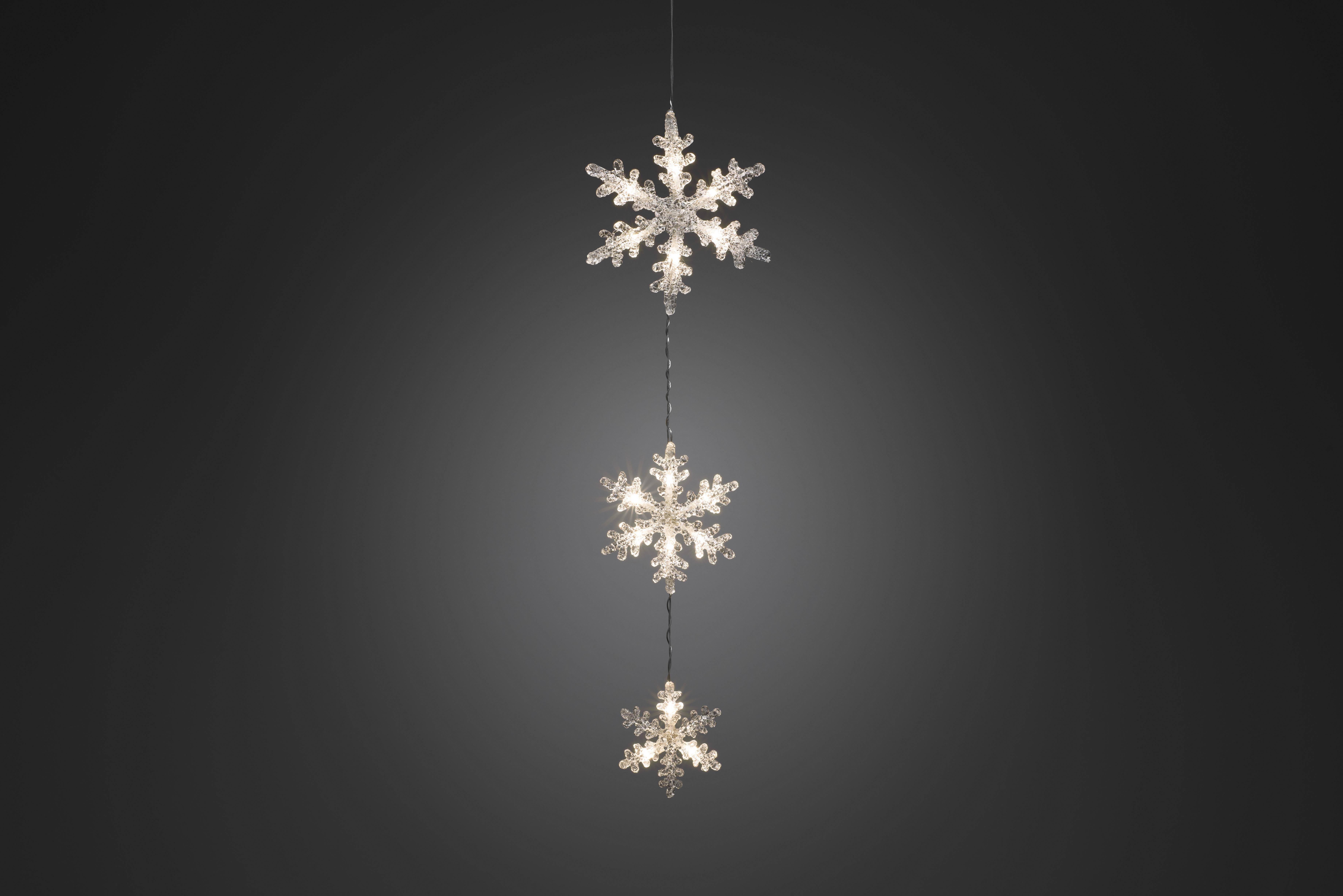 LED Lichtervorhang mit 3 Acryl Schneeflocken für außen, batteriebetrieben