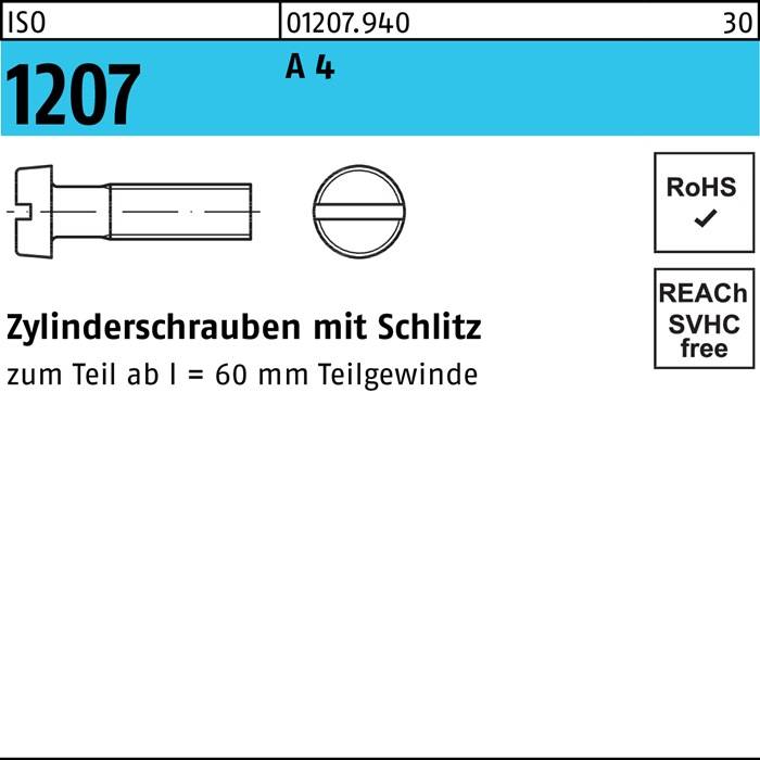 Zylinderschraube ISO 1207 Schlitz M4x 18 A 4 1000 Stück