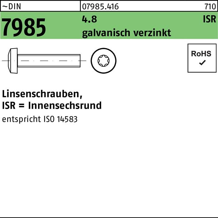Linsenschraube DIN 7985 ISR M4x20-T20 4.8 galv.verz. 2000St.