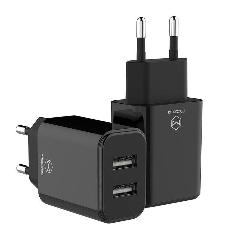 Mcdodo 2x USB Wandladegerät 2.4A Fast Charging Schnell Ladegerät Netzteil für Handys schwarz