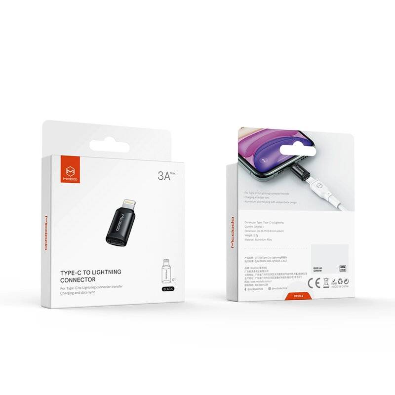 Mcdodo Adapter Typ-C auf Lightning Ladeadapter Stecker Converter 8-polig für Smartphones schwarz