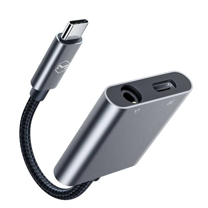 Mcdodo Adapter USB-C - 3,5mm jack Aux Mini Buchse Anschluss + Typ-C Port Converter USB HUB USB-C in grau
