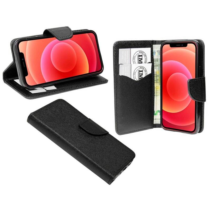 Buchtasche "Fancy" für iPhone 12 Pro Max Handyhülle Etui Brieftasche Schutzhülle mit Standfunktion, Kartenfach Schwarz