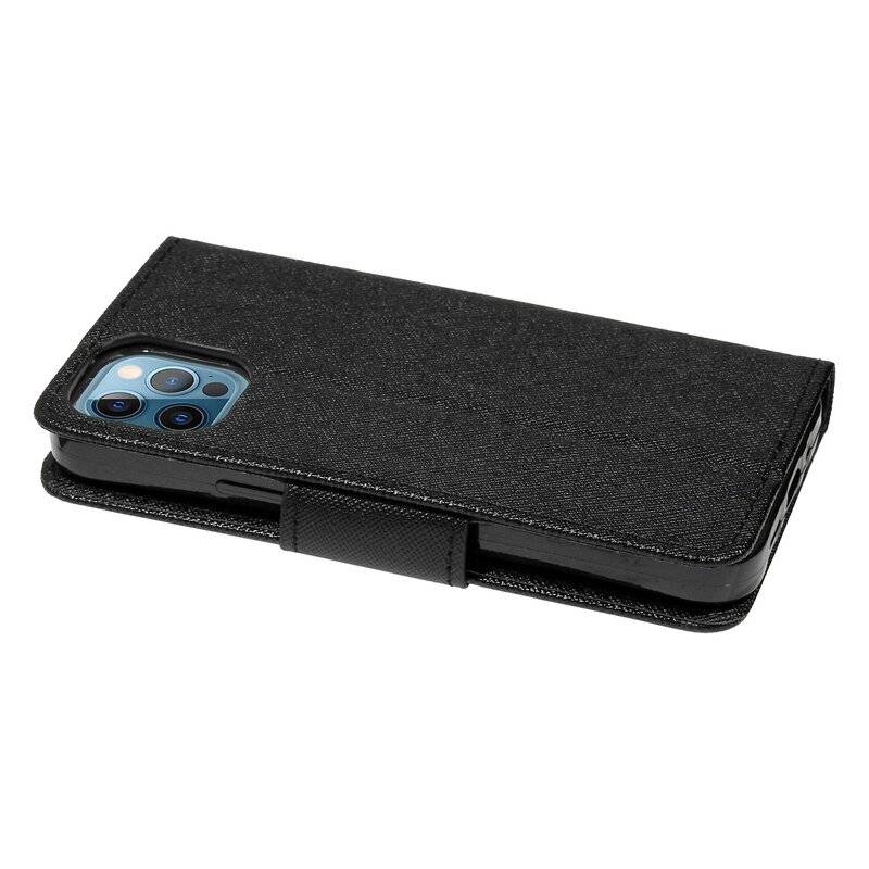 Buchtasche "Fancy" für iPhone 12 Pro Max Handyhülle Etui Brieftasche Schutzhülle mit Standfunktion, Kartenfach Schwarz