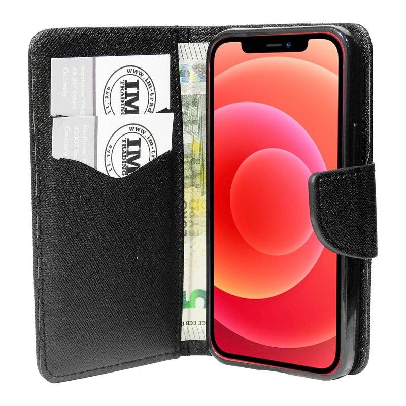 Buchtasche "Fancy" für iPhone 12 Pro Max Handyhülle Etui Brieftasche Schutzhülle mit Standfunktion, Kartenfach Schwarz