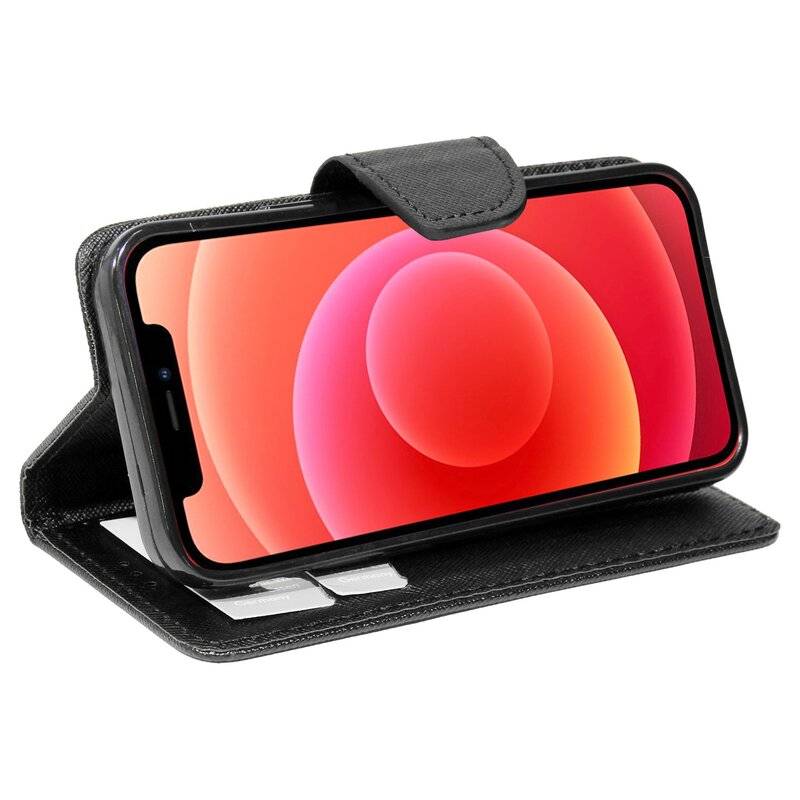 Buchtasche "Fancy" für iPhone 12 Pro Max Handyhülle Etui Brieftasche Schutzhülle mit Standfunktion, Kartenfach Schwarz