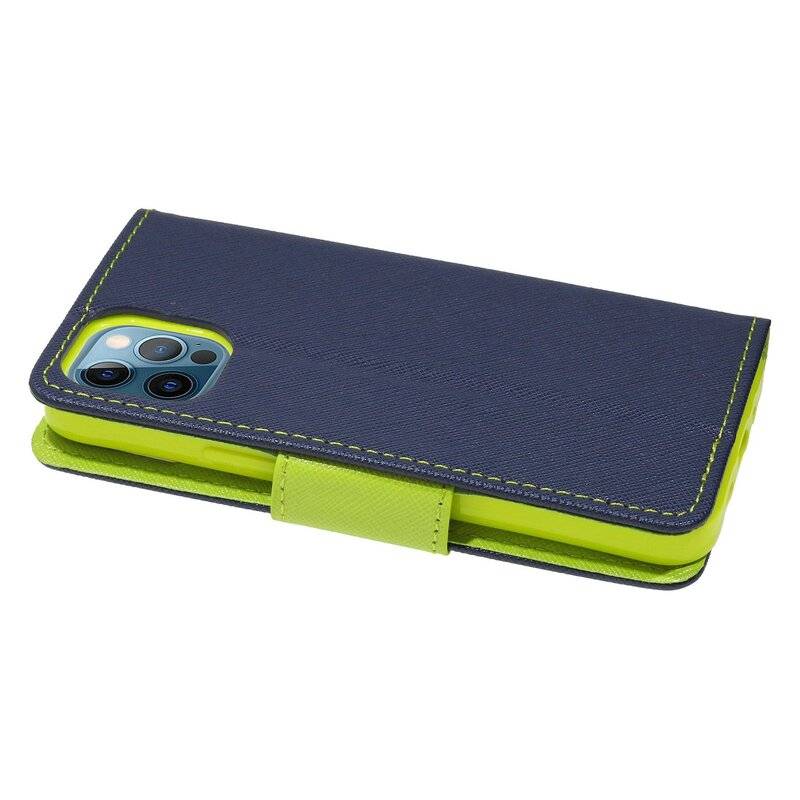 Buchtasche "Fancy" für iPhone 12 Pro Handyhülle Etui Brieftasche Schutzhülle mit Standfunktion, Kartenfach Blau-Grün