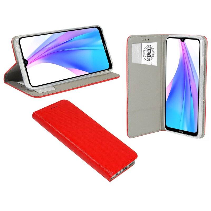 Elegante Buch-Tasche Hülle Smart Magnet für XIAOMI REDMI NOTE 8T Leder Optik Wallet Book-Style Cover Schale in Rot