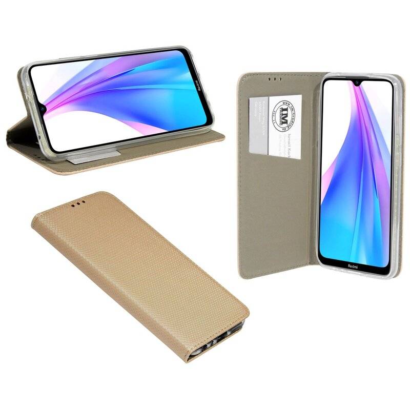 Elegante Buch-Tasche Hülle Smart Magnet für XIAOMI REDMI NOTE 8T Leder Optik Wallet Book-Style Cover Schale in Gold
