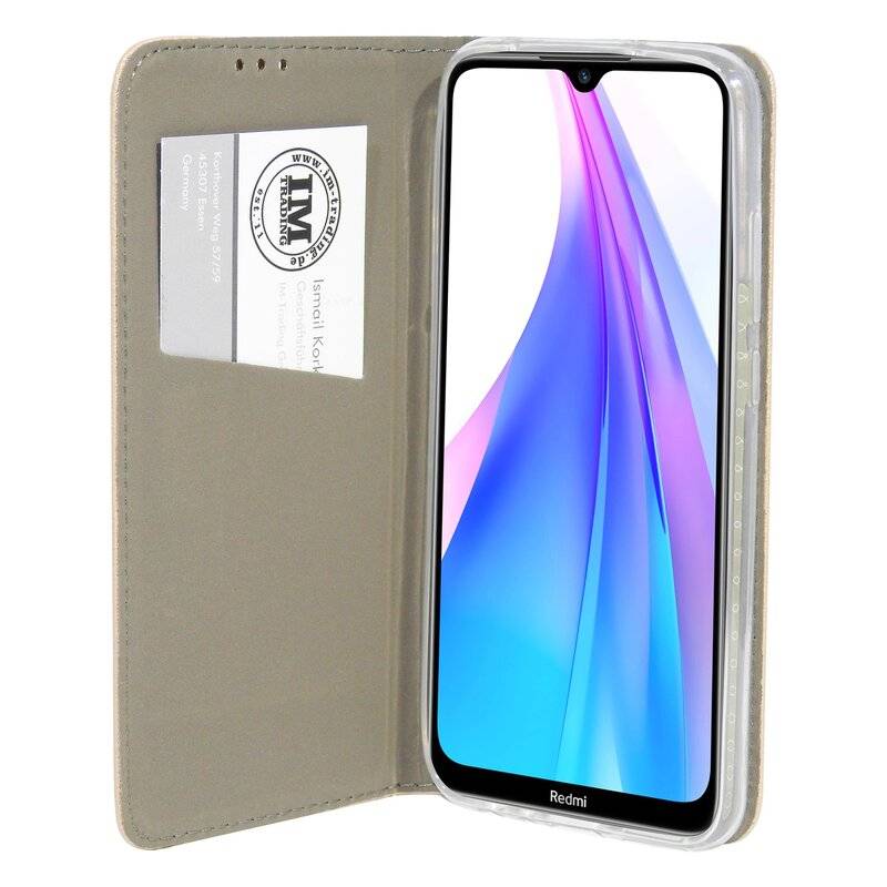 Elegante Buch-Tasche Hülle Smart Magnet für XIAOMI REDMI NOTE 8T Leder Optik Wallet Book-Style Cover Schale in Gold