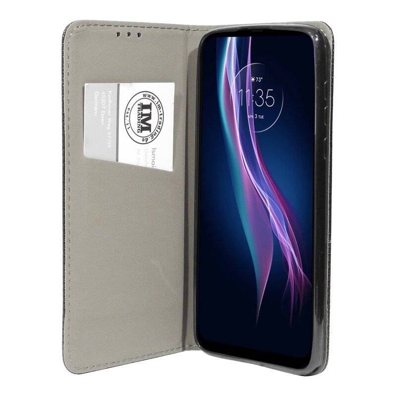Elegante Buchtasche Hülle Smart Magnet für MOTOROLA MOTO ONE FUSION+ Leder Optik Wallet Book-Style Cover Schale Schwarz