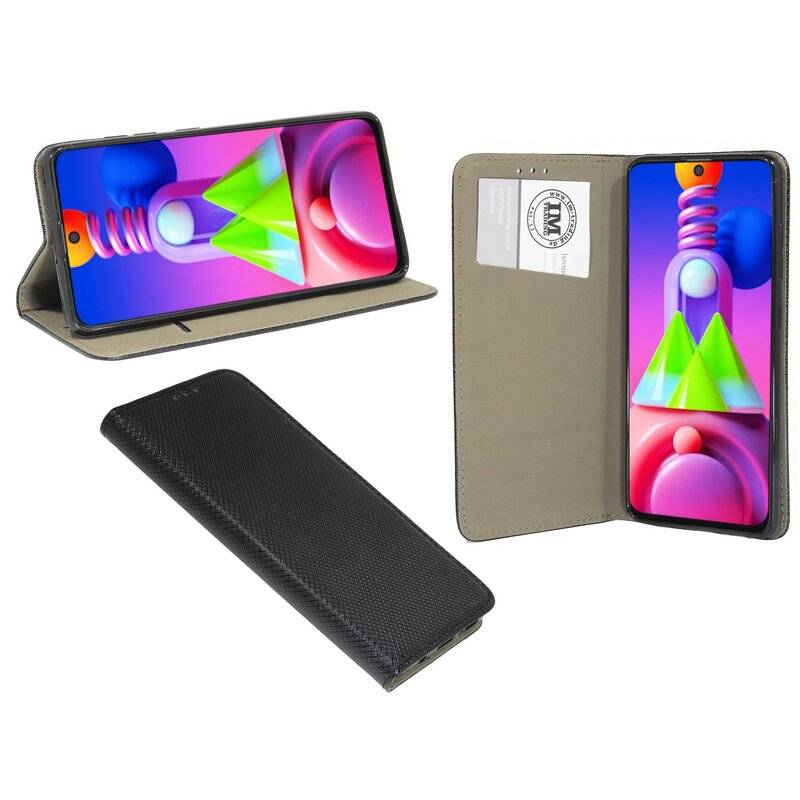 Buchtasche "Smart" für SAMSUNG GALAXY M51 ( M515F ) Handyhülle Schutzhülle mit Standfunktion, Kartenfach Schwarz