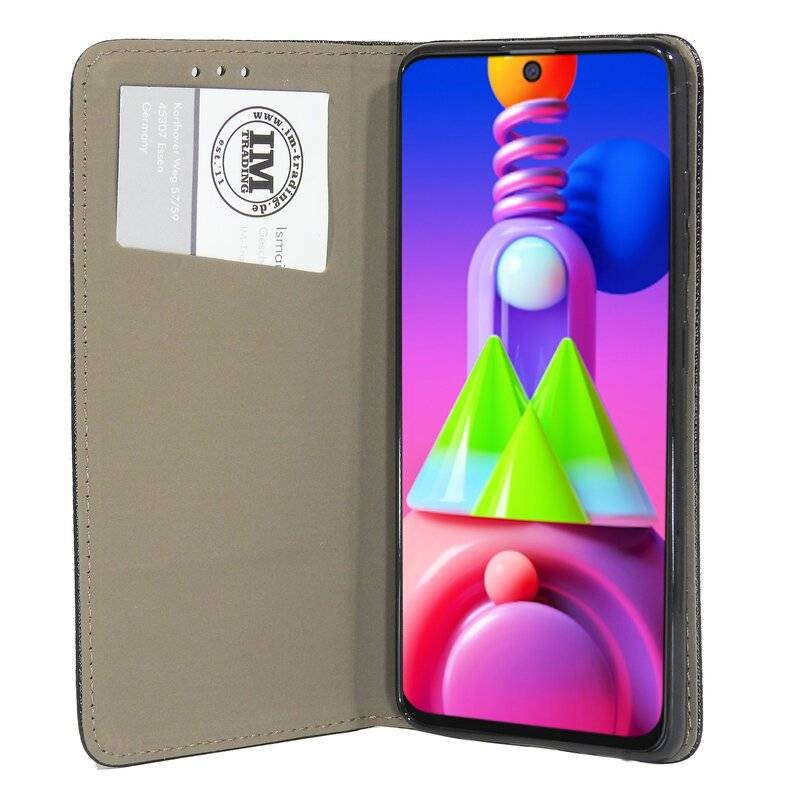 Buchtasche "Smart" für SAMSUNG GALAXY M51 ( M515F ) Handyhülle Schutzhülle mit Standfunktion, Kartenfach Schwarz