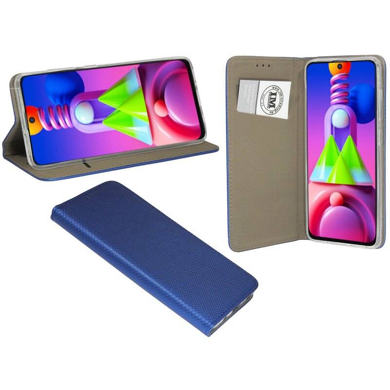 Buchtasche "Smart" für SAMSUNG GALAXY M51 ( M515F ) Handyhülle Schutzhülle mit Standfunktion, Kartenfach Blau