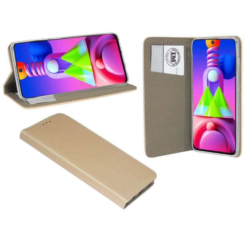 Buchtasche "Smart" für SAMSUNG GALAXY M51 ( M515F ) Handyhülle Schutzhülle mit Standfunktion, Kartenfach Gold
