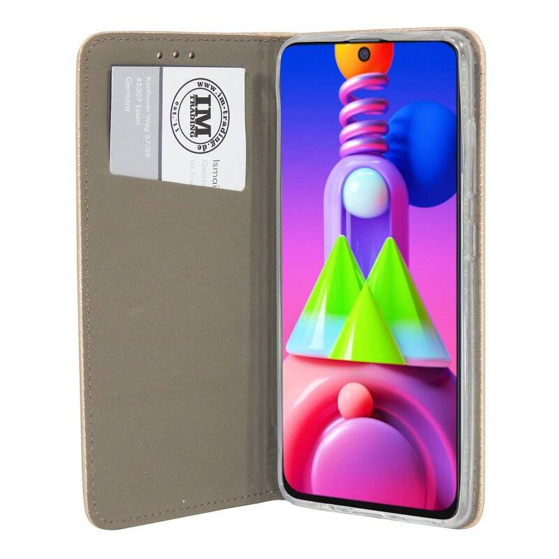 Buchtasche "Smart" für SAMSUNG GALAXY M51 ( M515F ) Handyhülle Schutzhülle mit Standfunktion, Kartenfach Gold