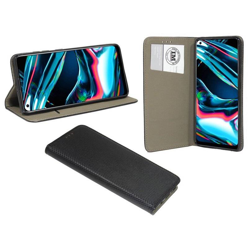 Buchtasche "Smart" für REALME 7 PRO Handyhülle Etui Brieftasche Schutzhülle mit Standfunktion, Kartenfach Schwarz