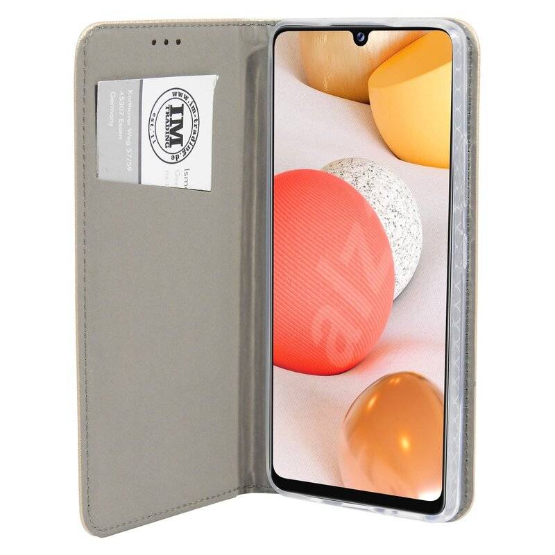 Buchtasche "Smart" für SAMSUNG GALAXY A42 5G Handyhülle Etui Brieftasche Schutzhülle mit Standfunktion, Kartenfach Gold