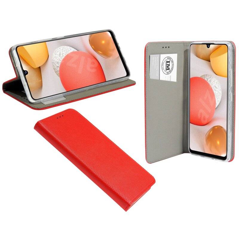 Buchtasche "Smart" für SAMSUNG GALAXY A42 5G Handyhülle Etui Brieftasche Schutzhülle mit Standfunktion, Kartenfach Rot