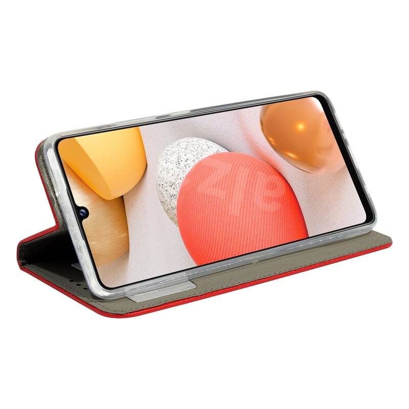 Buchtasche "Smart" für SAMSUNG GALAXY A42 5G Handyhülle Etui Brieftasche Schutzhülle mit Standfunktion, Kartenfach Rot