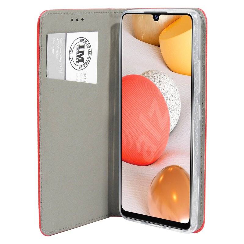 Buchtasche "Smart" für SAMSUNG GALAXY A42 5G Handyhülle Etui Brieftasche Schutzhülle mit Standfunktion, Kartenfach Rot