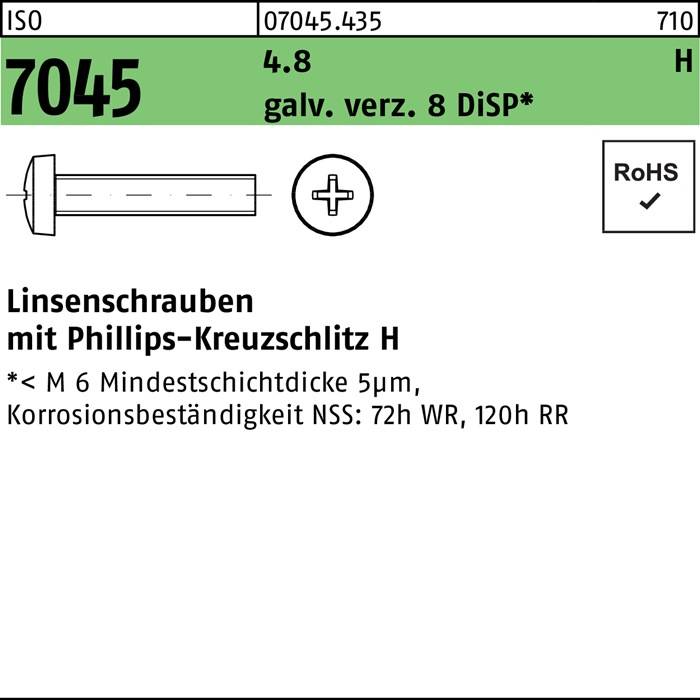 Flachkopfschraube ISO 7045 PH M4x20-H 4.8 galv.verz. 8 DiSP 2000St.